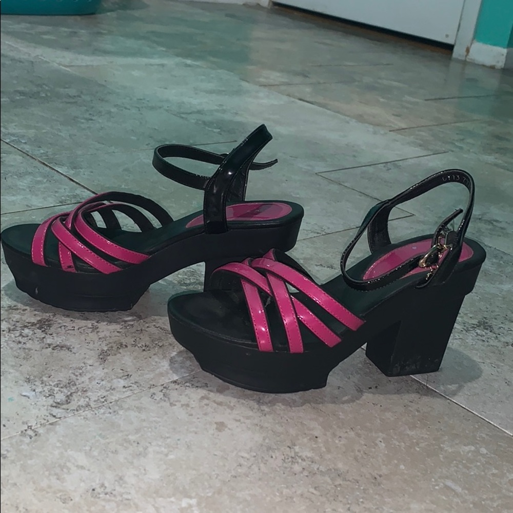 Black and Pink Chunk Heels